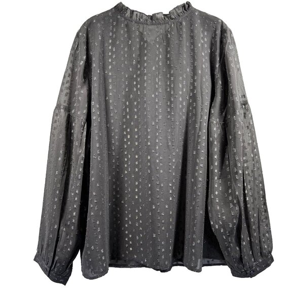 Chicos Women's Blouse Size XL Whimsy Goth Metallic Gray Beaded Bohemian Sheer - Picture 2 of 13